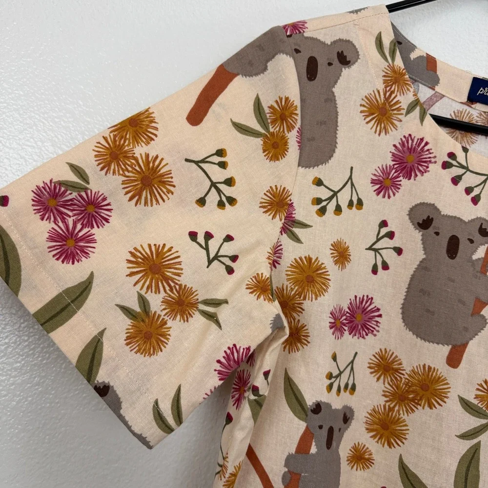 Princess Highway Linen Dress Womens 8 Peach Koala Floral Print Short Sleeve Boho - Picture 4 of 10